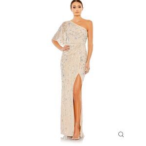 Mac Duggal Embellished One Shoulder Draped Gown 93635 Ivory Size 10 Nwt